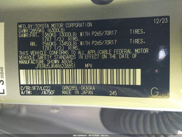 JTERU5JR4R6238851 Toyota 1gr-fe