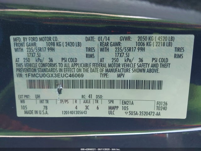 Ford 2014 2014 1FMCU0GX3EUC46069 Image 9