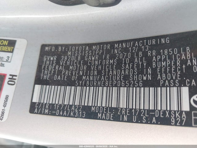 Toyota 2zr-fe 2014 5YFBURHE8EP065256 Image 9