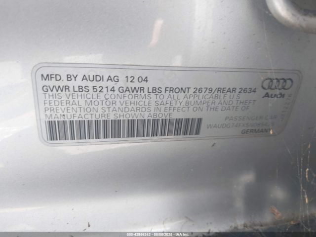 2005 AUDI A6 WAUDG74FX5N085425 Photo 8