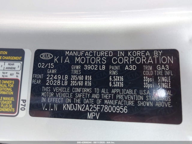 KIA dohc gdi gamma 2015 KNDJN2A25F7800956 Image 9