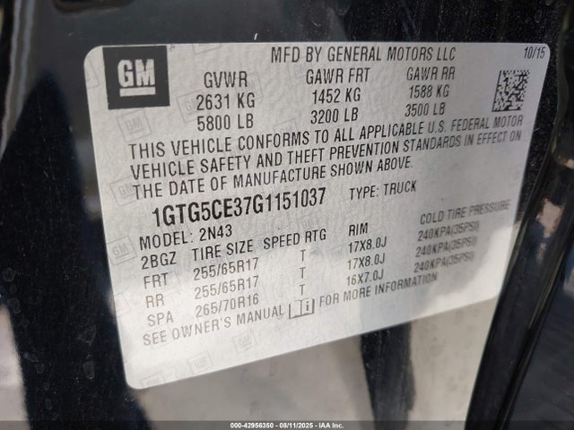 1GTG5CE37G1151037 GMC lfx - sidi, vvt, e85 max, aluminum