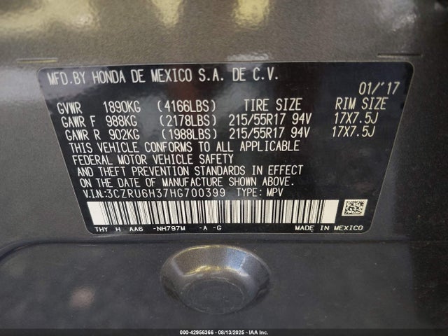 3CZRU6H37HG700399 Honda r18z9