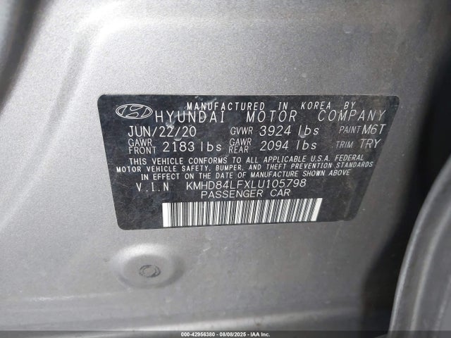 KMHD84LFXLU105798 Hyundai mpi nu