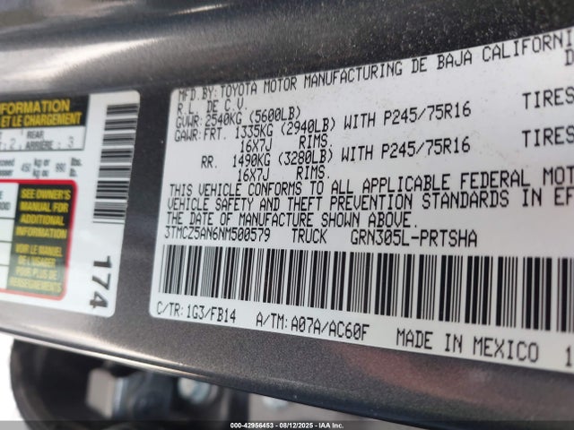 3TMCZ5AN6NM500579 Toyota 2gr-fks