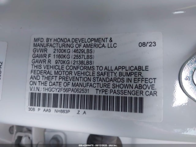 1HGCY2F56PA062531 Honda lfc5