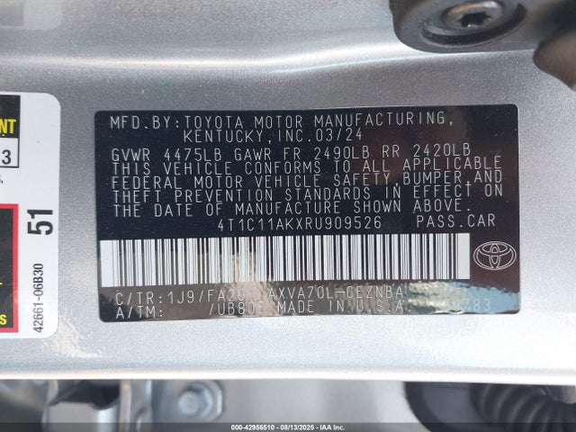 4T1C11AKXRU909526 Toyota a25a-fks