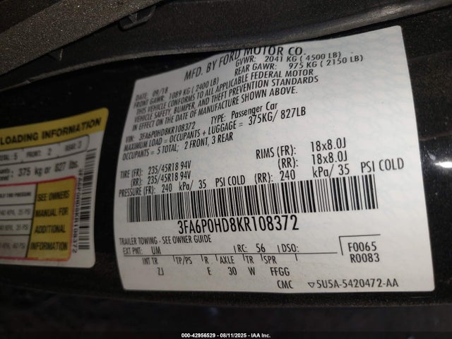 Ford Fusion 2019 3FA6P0HD8KR108372 Image 9
