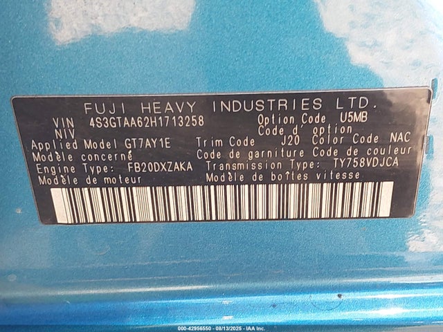 Subaru na 2017 4S3GTAA62H1713258 Image 9
