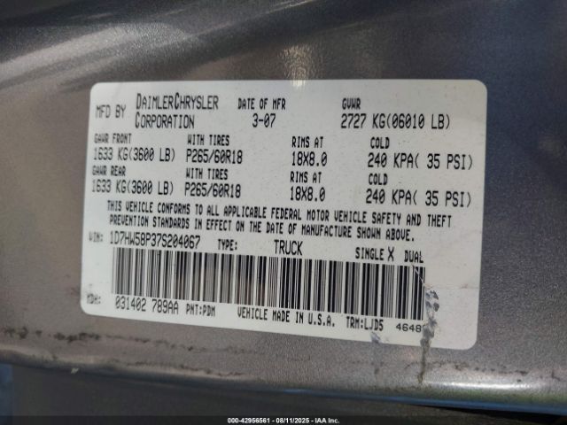 2007 DODGE DAKOTA 1D7HW58P37S204067 Photo 8