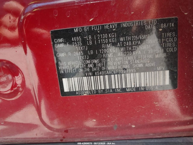 Subaru 2.5l u5 2015 4S4BSAAC8F3221995 Image 9