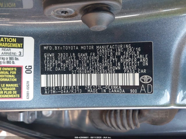 2T1BURHE3GC695365 Toyota 2zr-fe