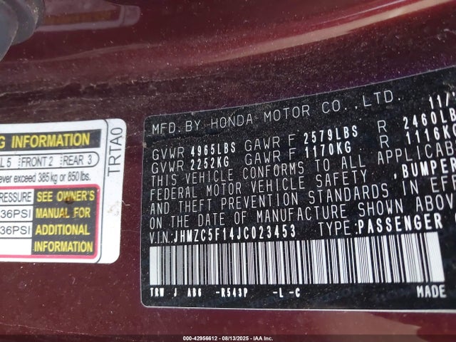 JHMZC5F14JC023453 Honda leb3(h4)