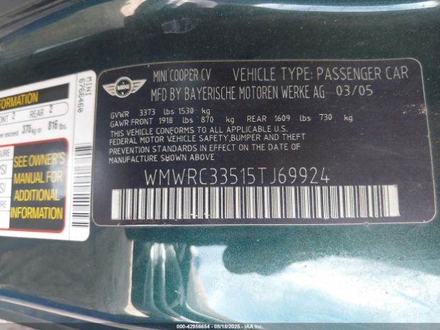 2005 MINI COOPER WMWRC33515TJ69924 Photo 8
