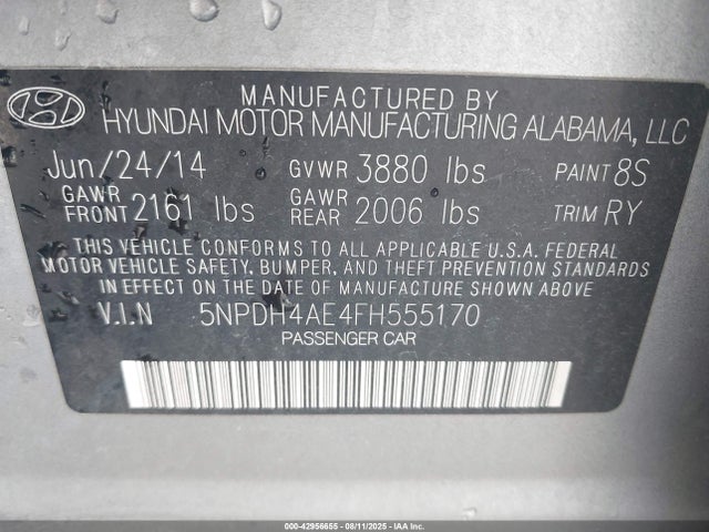 Hyundai dohc mpi nu 2015 5NPDH4AE4FH555170 Image 9
