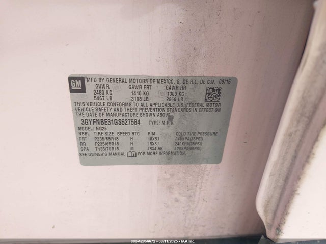 2016 CADILLAC SRX 3GYFNBE31GS527584 Photo 8