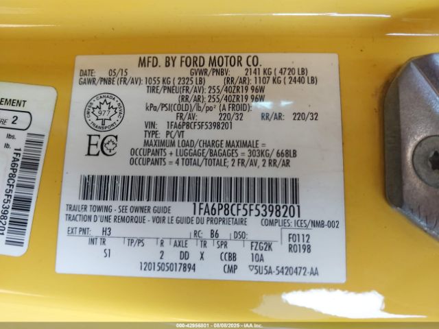 2015 FORD MUSTANG 1FA6P8CF5F5398201 Photo 8