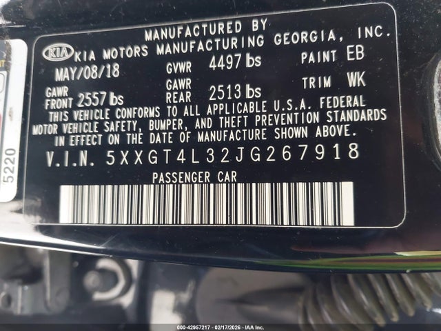 5XXGT4L32JG267918 KIA Optima Lx