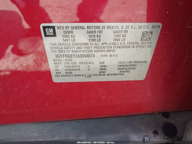 2010 CADILLAC SRX 3GYFNGEY3AS594574 Photo 8