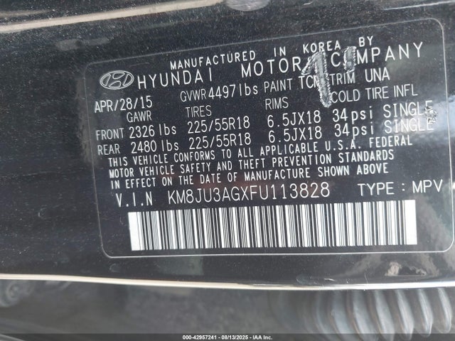 KM8JU3AGXFU113828 Hyundai dohc gdi theta ii