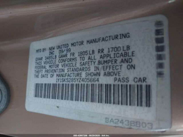 2000 CHEVROLET PRIZM 1Y1SK5285YZ405664 Photo 8