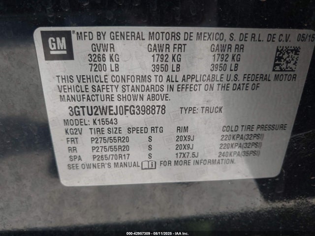 3GTU2WEJ0FG398878 GMC l86 - vvt, afm, e85 max, aluminum