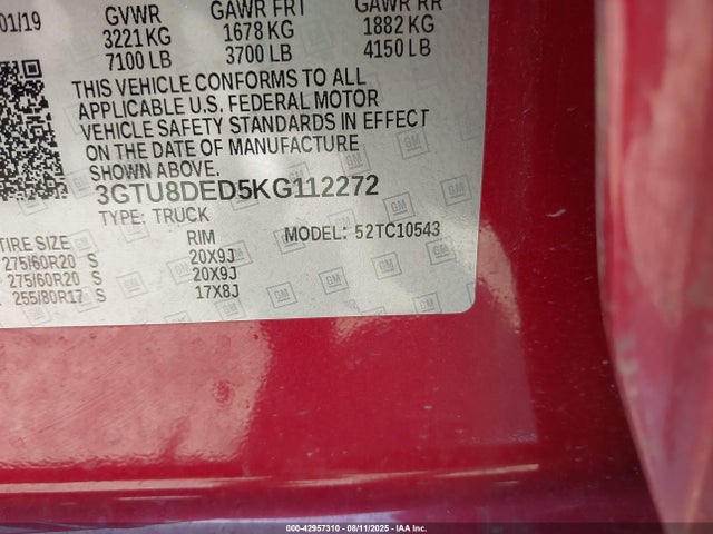 3GTU8DED5KG112272 GMC l84 - di, dfm, alum, gen 5, var 2