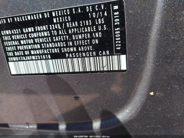 3VWD17AJ6FM231616 Volkswagen 1.8t