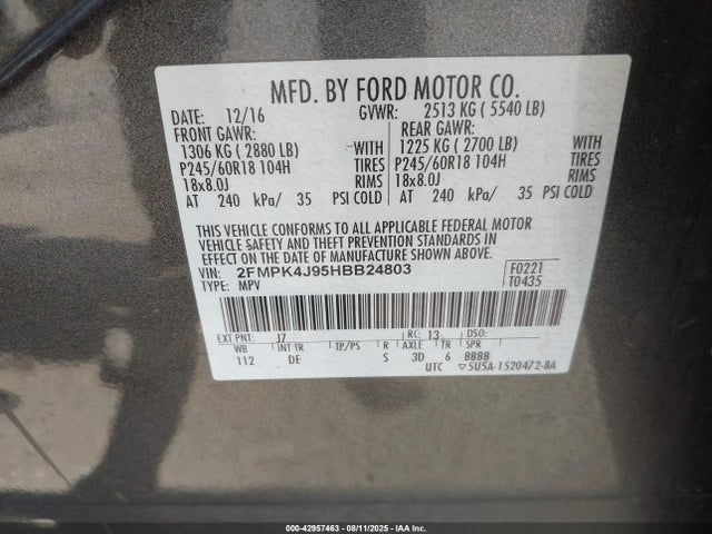 Ford 2.0l gtdi 2017 2FMPK4J95HBB24803 Image 9