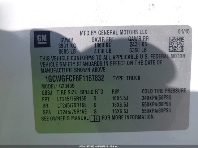 Chevrolet l20 2015 1GCWGFCF6F1167832 Image 9