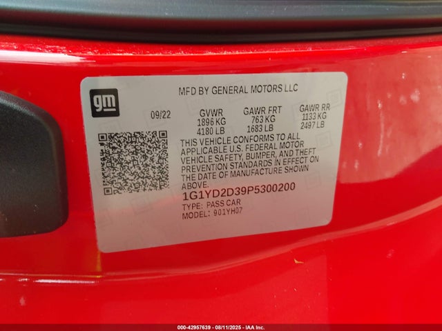 Chevrolet Lt6 2023 1G1YD2D39P5300200 Image 9