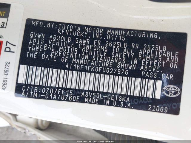 Toyota 2ar-fe 2015 4T1BF1FK0FU027976 Image 9