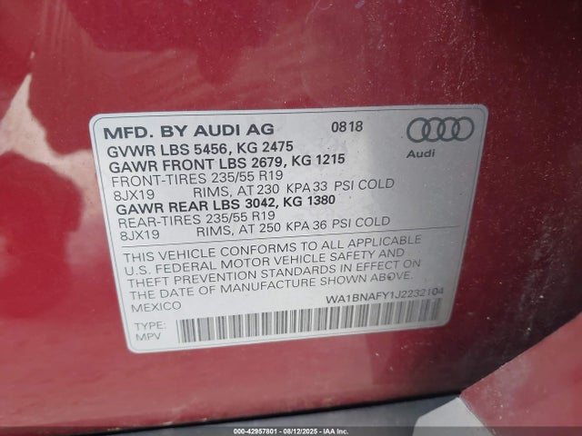 2018 AUDI Q5 WA1BNAFY1J2232104 Photo 8