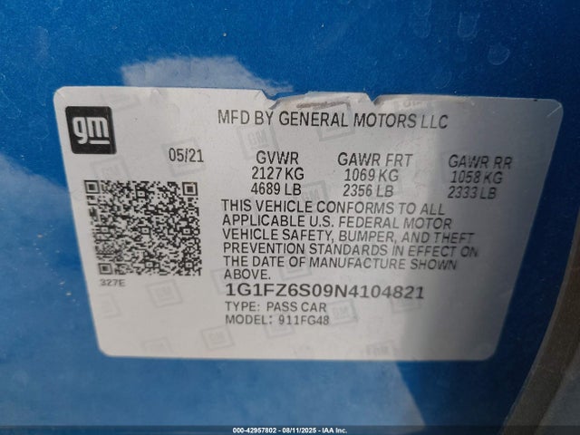 1G1FZ6S09N4104821 Chevrolet 2022