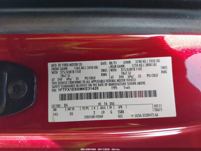 Ford gtdi 2021 1FTFX1E8XMKE31420 Image 9