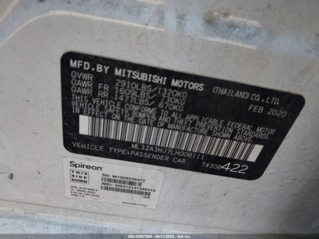 2020 MITSUBISHI MIRAGE ML32A3HJ7LH008111 Photo 8