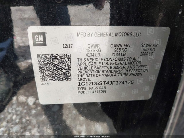 1G1ZD5ST4JF174175 Chevrolet lfv - direct injection, variable valve timing, gen 1