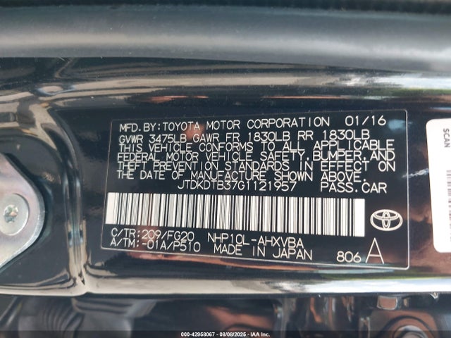 JTDKDTB37G1121957 Toyota 1nz-fxe+1lm