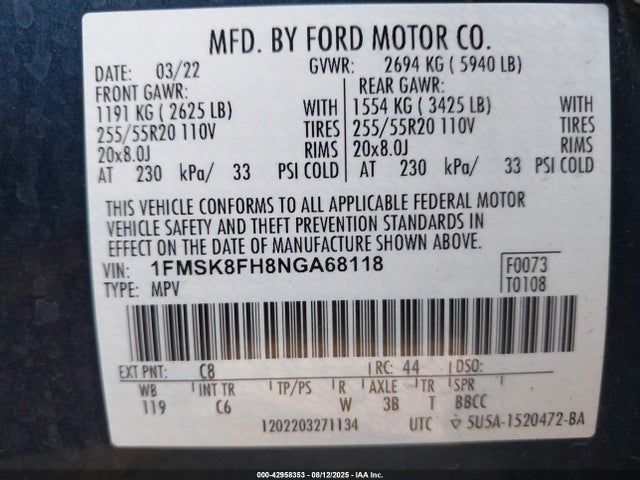 1FMSK8FH8NGA68118 Ford ecoboost