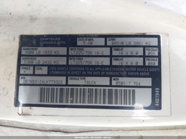 1990 DODGE RAM VAN 2B7KB31ZXLK773322 Photo 8