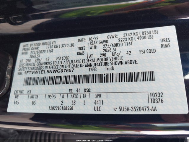 1FTVW1EL5NWG07657 Ford 2022