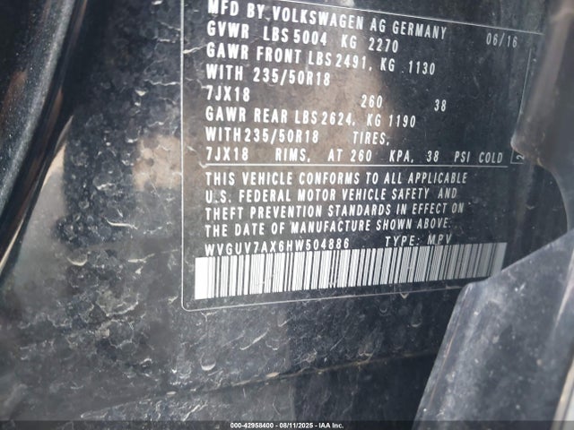 WVGUV7AX6HW504886 Volkswagen 2.0 tsi