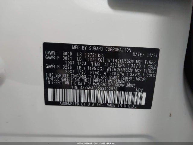 2025 SUBARU ASCENT 4S4WMAFD5S3402978 Photo 8