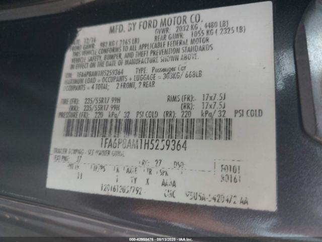 2017 FORD MUSTANG 1FA6P8AM1H5259364 Photo 8