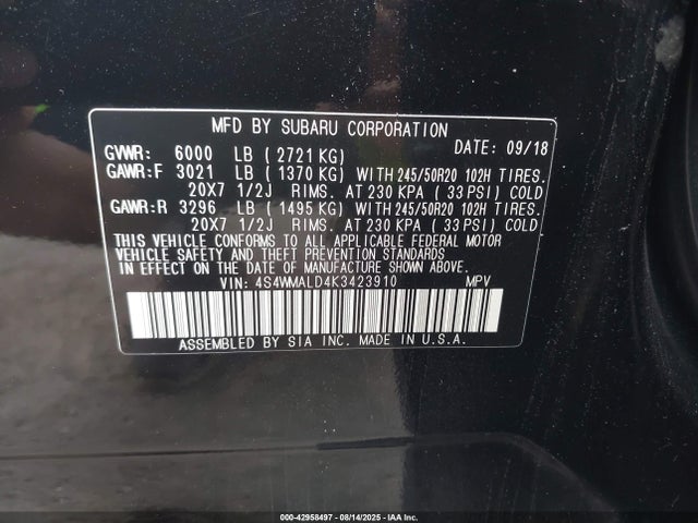 4S4WMALD4K3423910 Subaru 2019
