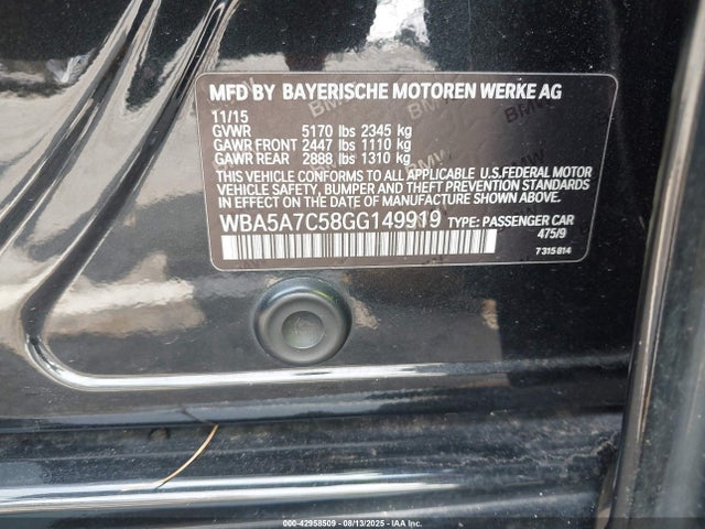 Aukcja sprzedaży 2016 Bmw 528i Xdrive, vin: WBA5A7C58GG149919, numer aukcji: 42958509