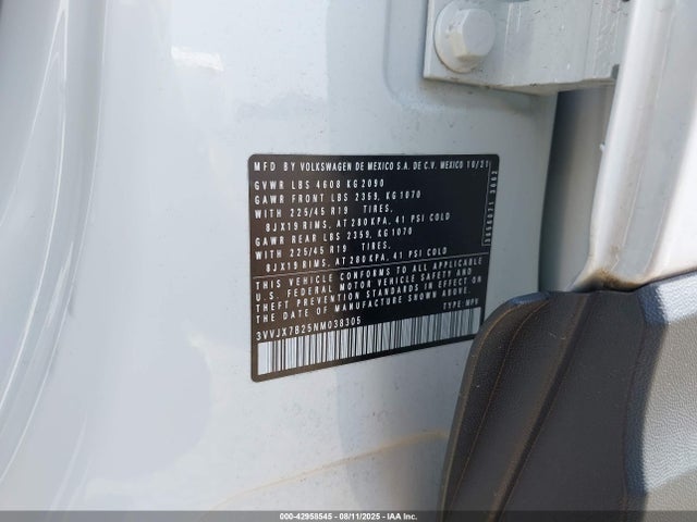 3VVJX7B25NM038305 Volkswagen tsi