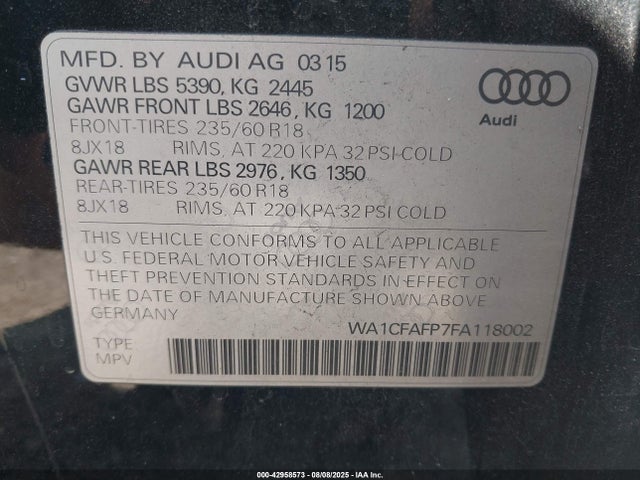 2015 AUDI Q5 WA1CFAFP7FA118002 Photo 8