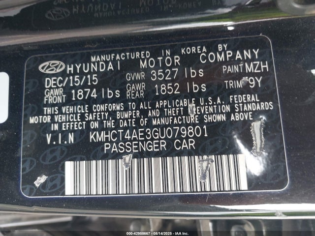 Hyundai dohc gdi gamma 2016 KMHCT4AE3GU079801 Image 9