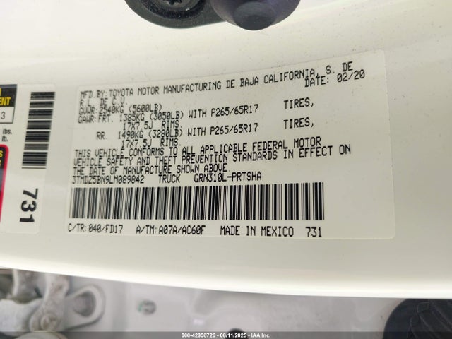 3TMDZ5BN9LM089842 Toyota 2gr-fks